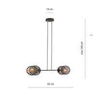 Sospensione Contemporanea 2 Luci Lira In Acciaio Nero E Oro