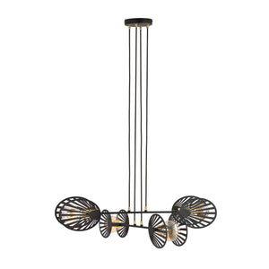 Sospensione Contemporanea 4 Luci Lira In Acciaio Nero E Oro