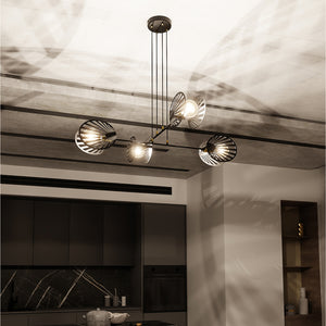 Sospensione Contemporanea 4 Luci Lira In Acciaio Nero E Oro