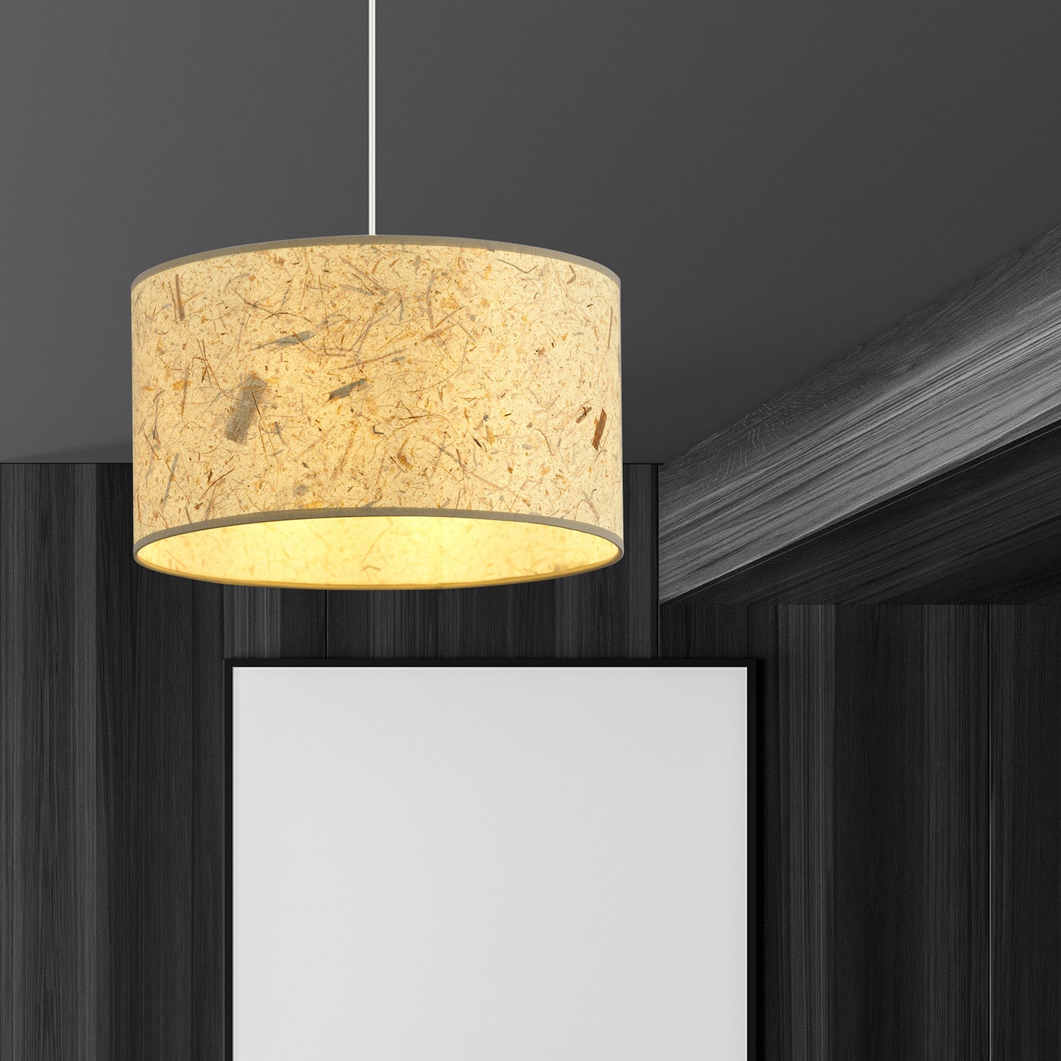 Sospensione Minimal 1 Luce Drago In Acciaio Bianco E Beige Effetto Sughero