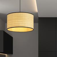 Sospensione Nordica 1 Luce Drago In Acciaio Nero E Rattan
