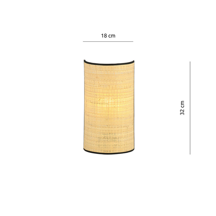 Applique Nordica 1 Luce Drago In Acciaio Nero E Rattan