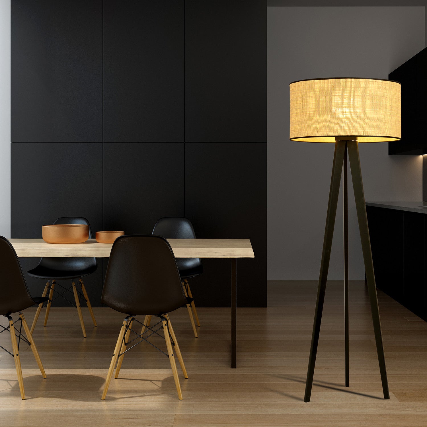 Piantana Moderno Drago Acciaio Nero Marrone 1 Luce E27 Ip20