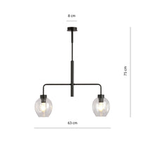 Lampadario Moderno 2 Luci Auriga In Accaio Nero E Vetro Trasparente