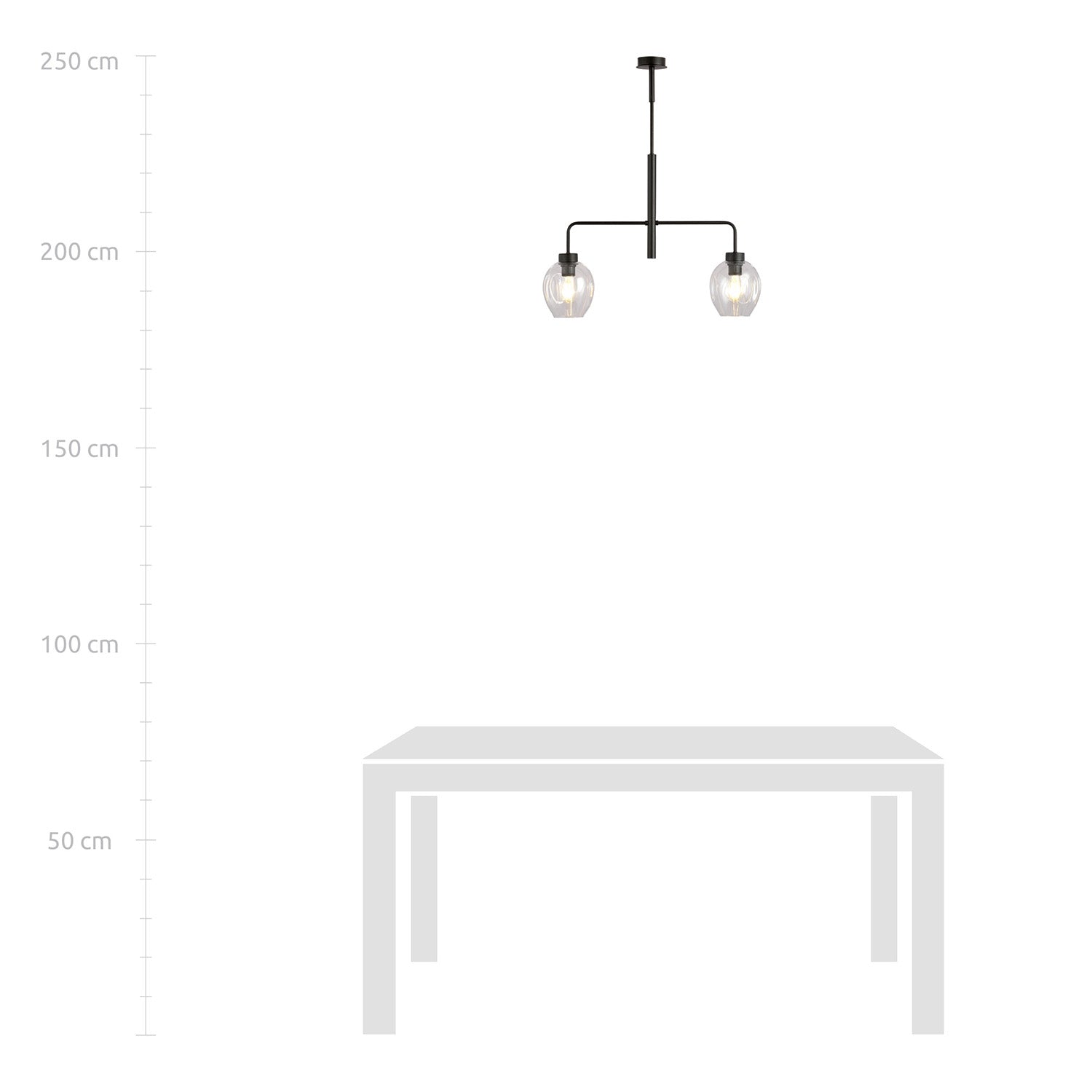 Lampadario Moderno 2 Luci Auriga In Accaio Nero E Vetro Trasparente