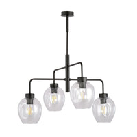 Lampadario Moderno 4 Luci Auriga In Accaio Nero E Vetro Trasparente