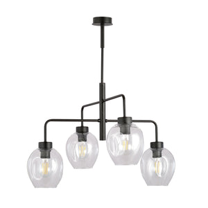 Lampadario Moderno 4 Luci Auriga In Accaio Nero E Vetro Trasparente