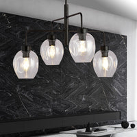 Lampadario Moderno 4 Luci Auriga In Accaio Nero E Vetro Trasparente