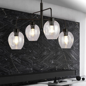 Lampadario Moderno 4 Luci Auriga In Accaio Nero E Vetro Trasparente