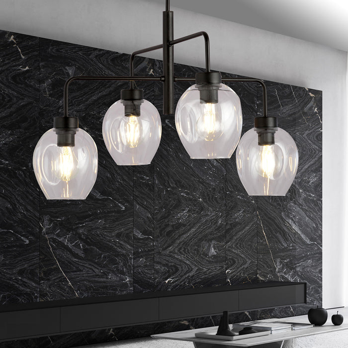 Lampadario Moderno 4 Luci Auriga In Accaio Nero E Vetro Trasparente