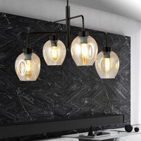Lampadario Moderno 4 Luci Auriga In Accaio Nero E Vetro Ambra