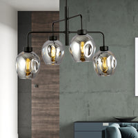 Lampadario Moderno 4 Luci Auriga In Accaio Nero E Vetro Fumè