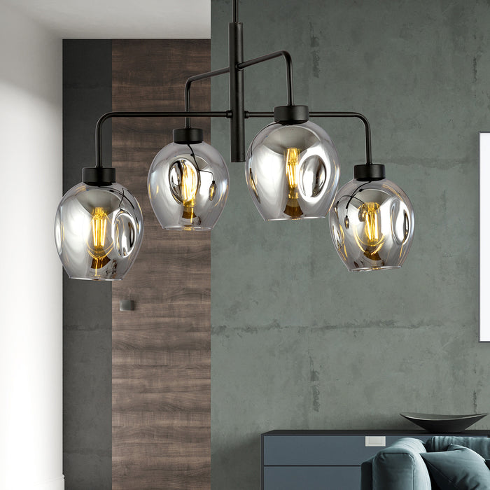 Lampadario Moderno 4 Luci Auriga In Accaio Nero E Vetro Fumè
