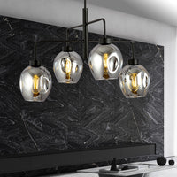 Lampadario Moderno 4 Luci Auriga In Accaio Nero E Vetro Fumè