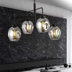 Lampadario Moderno 4 Luci Auriga In Accaio Nero E Vetro Fumè