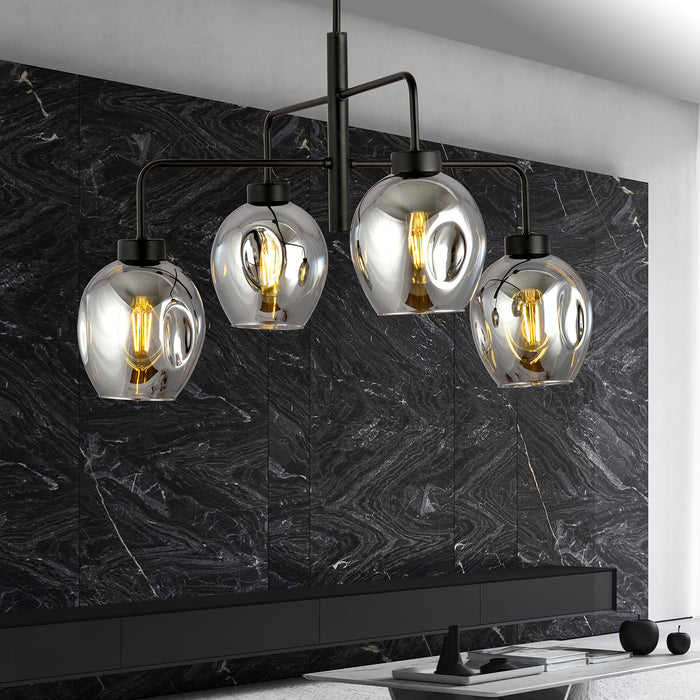 Lampadario Moderno 4 Luci Auriga In Accaio Nero E Vetro Fumè