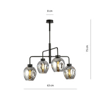 Lampadario Moderno 4 Luci Auriga In Accaio Nero E Vetro Fumè