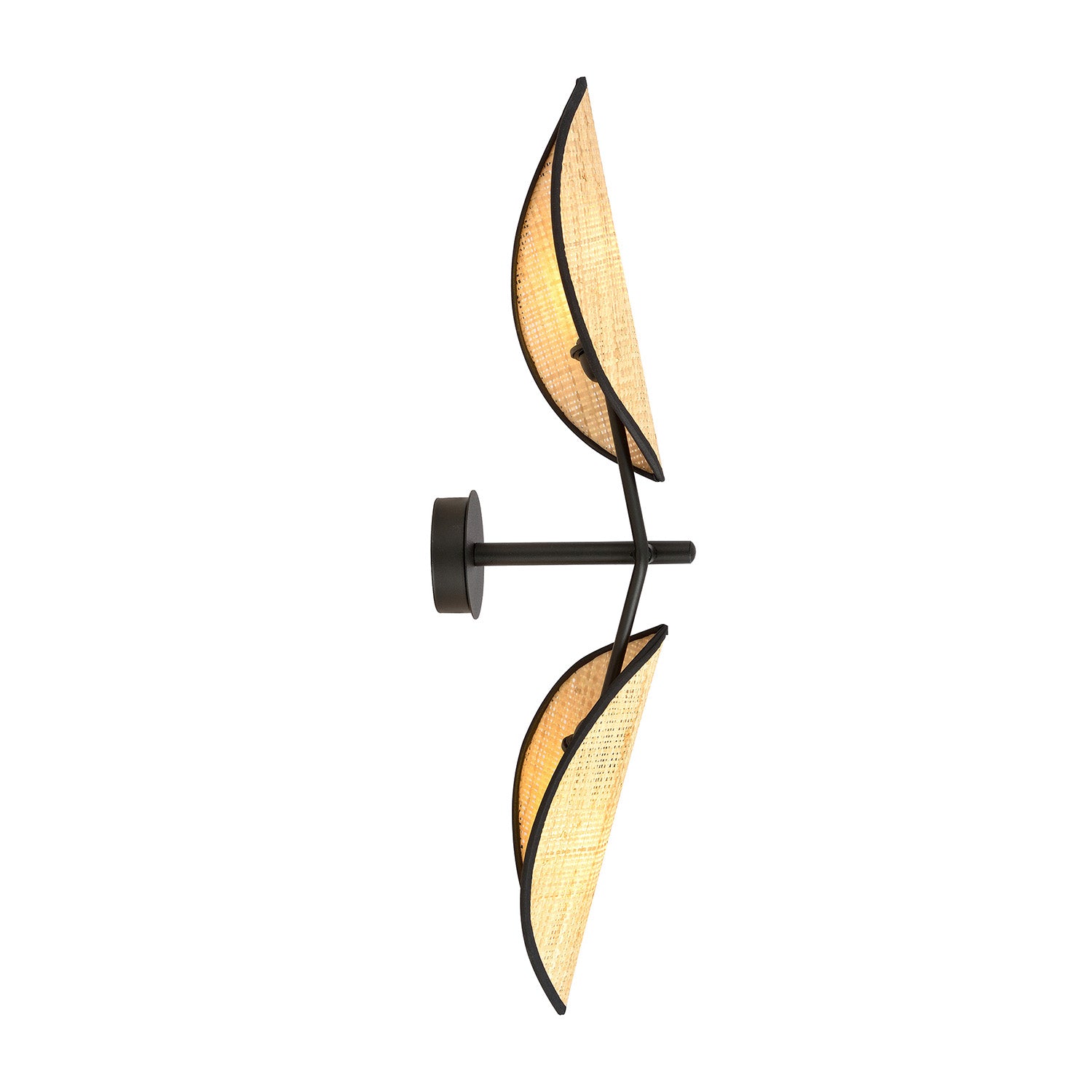 Applique 2 Luci Eridano A Braccio In Acciao Nero E Rattan