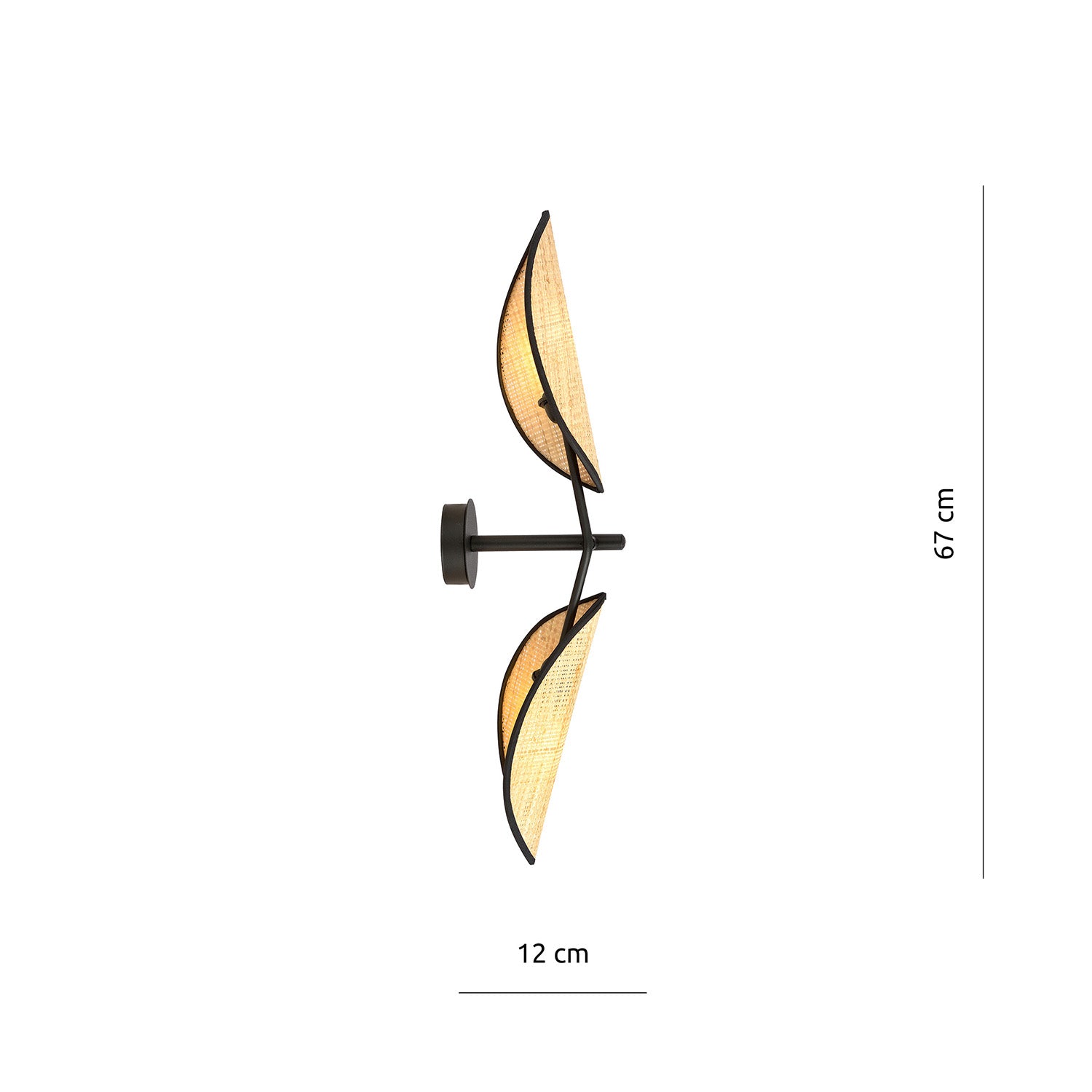 Applique 2 Luci Eridano A Braccio In Acciao Nero E Rattan