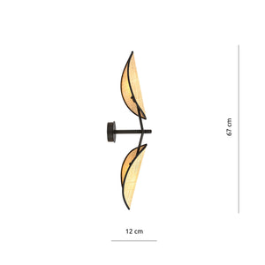 Applique 2 Luci Eridano A Braccio In Acciao Nero E Rattan