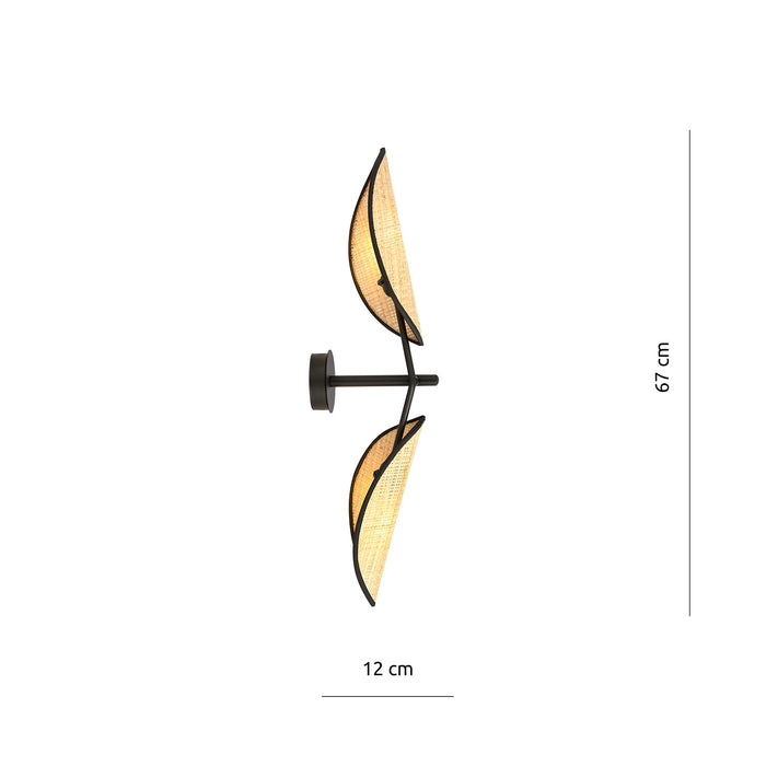 Applique 2 Luci Eridano A Braccio In Acciao Nero E Rattan