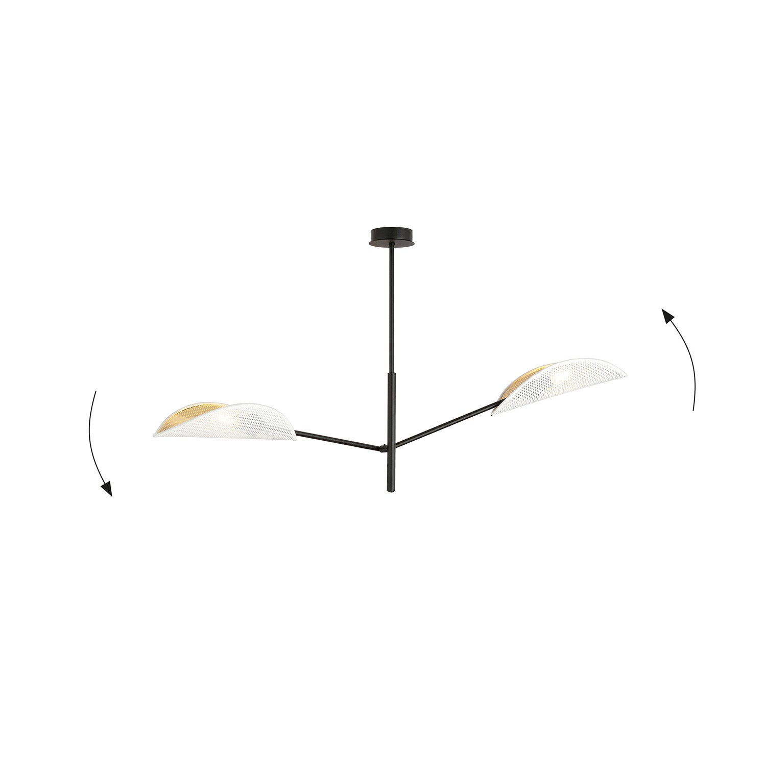 Lampadario 2 Luci Eridano In Acciao Nero E Bianco Oro Con Bracci Mobili