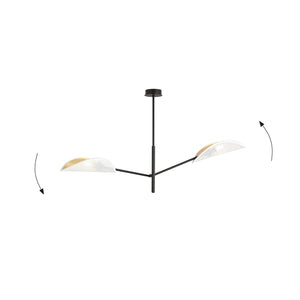 Lampadario 2 Luci Eridano In Acciao Nero E Bianco Oro Con Bracci Mobili