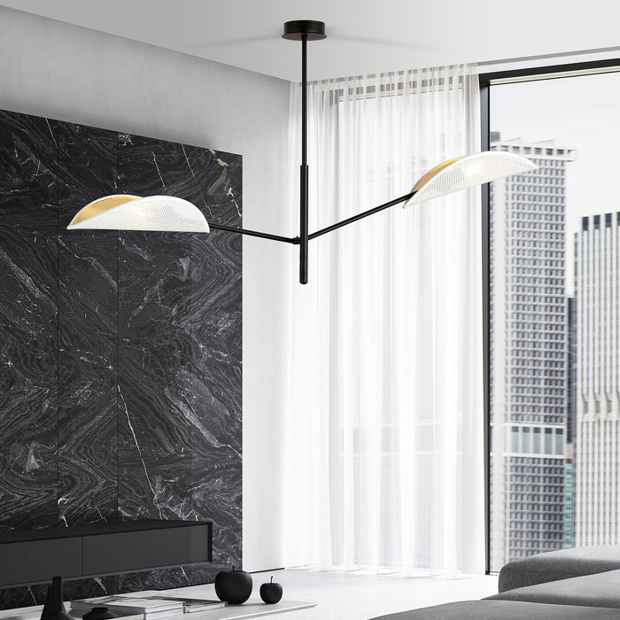 Lampadario 2 Luci Eridano In Acciao Nero E Bianco Oro Con Bracci Mobili