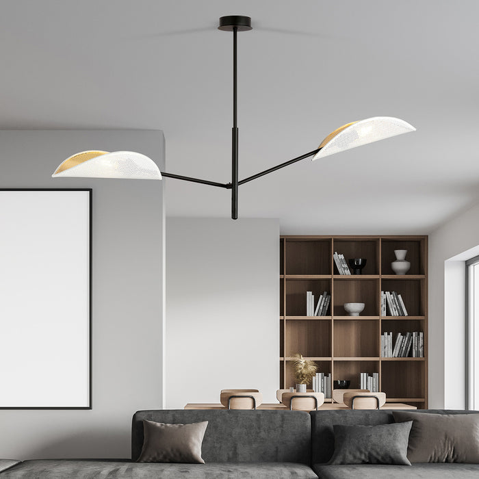 Lampadario 2 Luci Eridano In Acciao Nero E Bianco Oro Con Bracci Mobili