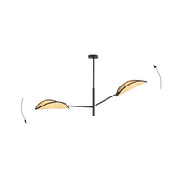 Lampadario 2 Luci Eridano In Acciao Nero E Rattan Con Bracci Mobili