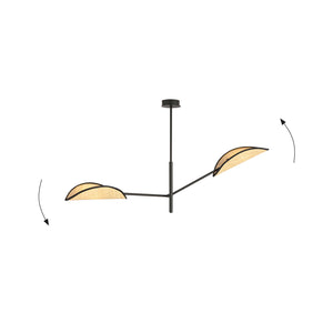 Lampadario 2 Luci Eridano In Acciao Nero E Rattan Con Bracci Mobili