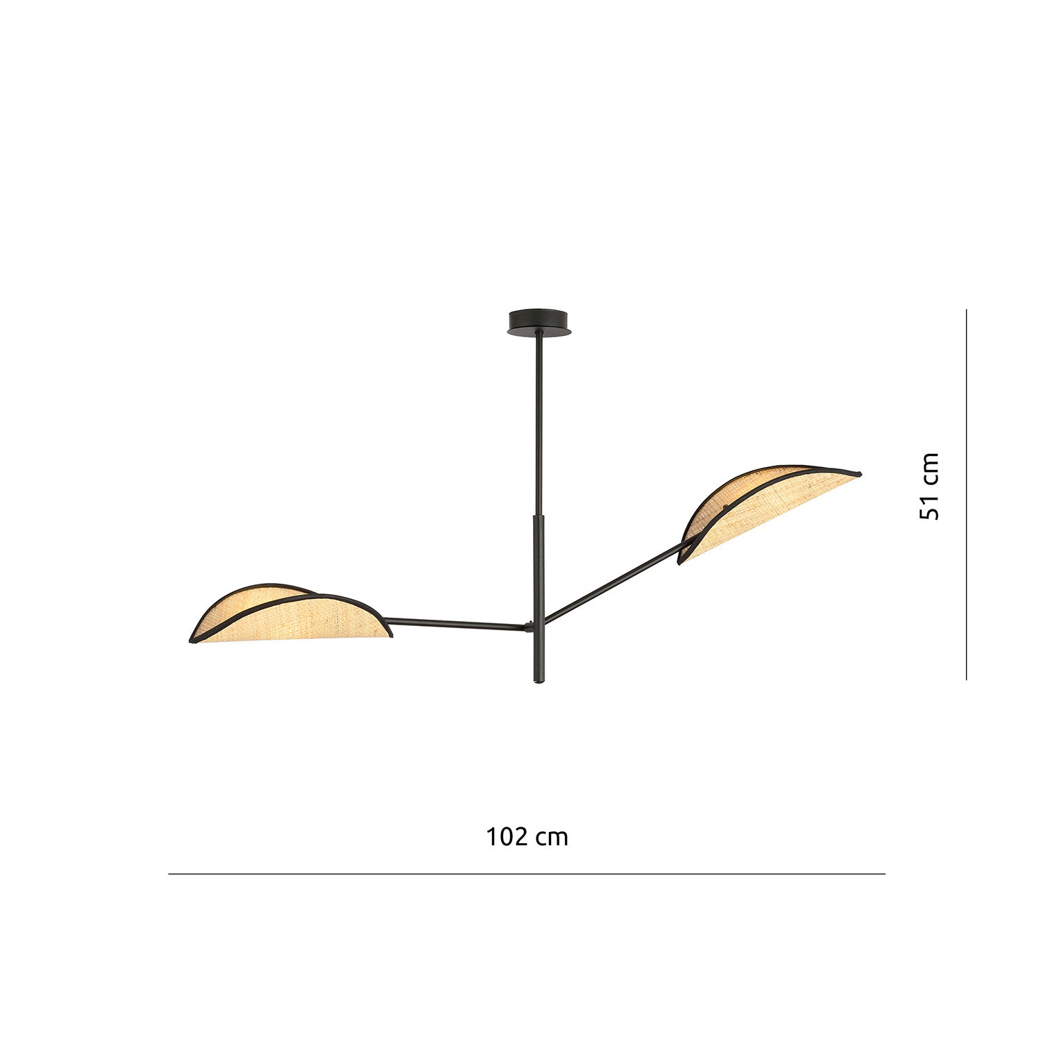 Lampadario 2 Luci Eridano In Acciao Nero E Rattan Con Bracci Mobili