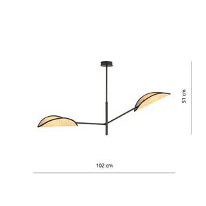 Lampadario 2 Luci Eridano In Acciao Nero E Rattan Con Bracci Mobili