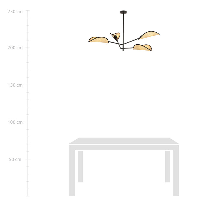 Lampadario 4 Luci Eridano In Acciao Nero E Rattan Con Bracci Mobili