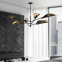 Lampadario 6 Luci Eridano In Acciao Nero E Oro Con Bracci Mobili