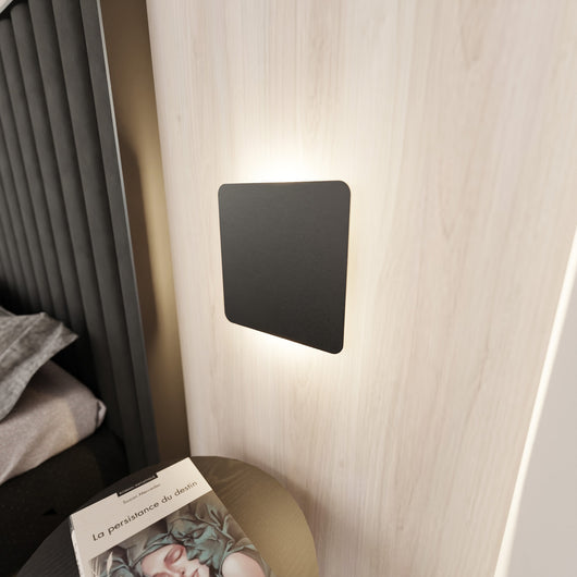 Applique Minimal Quadrata 1 Luce Indiretta Agni In Acciaio Nero