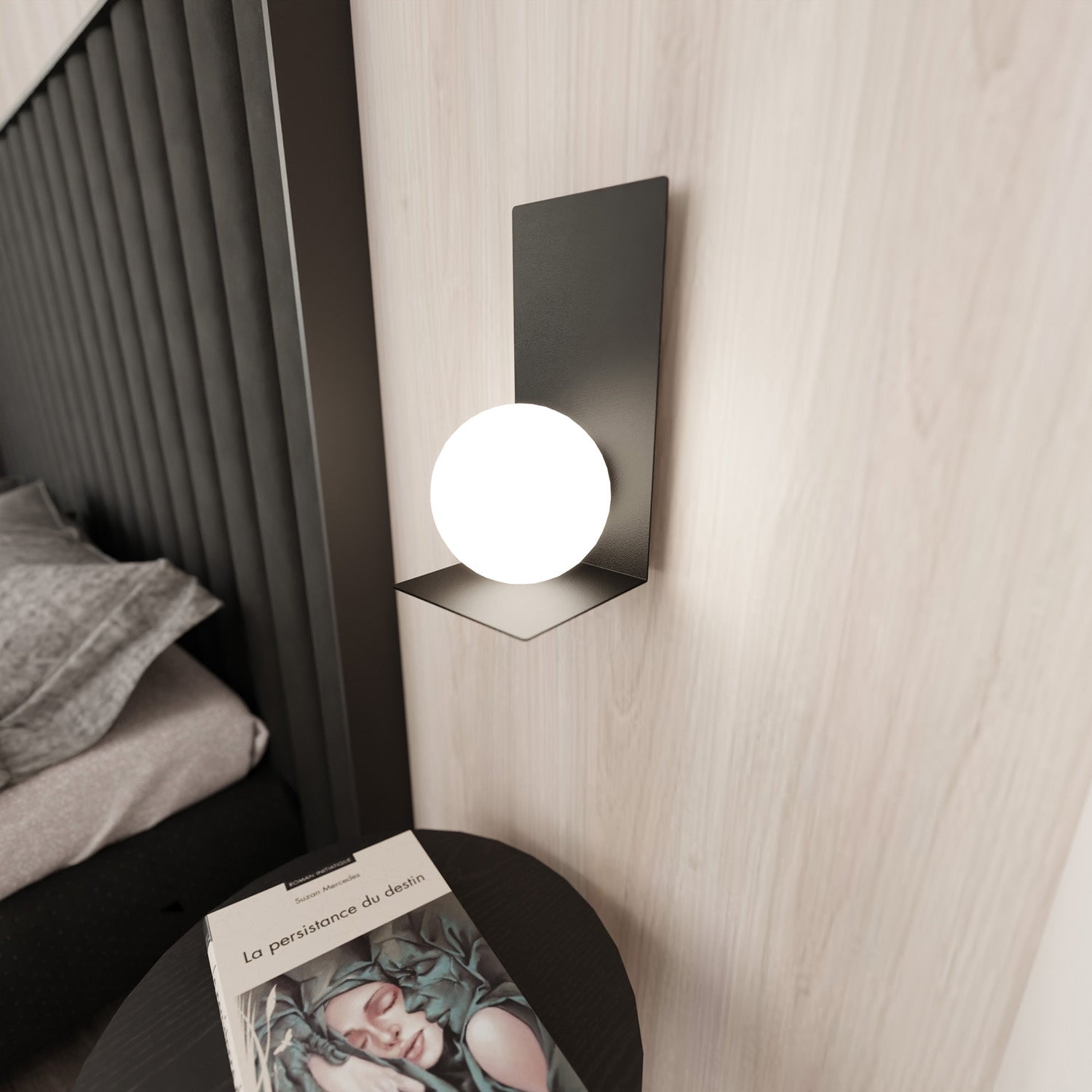 Applique Minimal 1 Luce Indiretta Agni Con Base In Acciaio Nero E Vetro Opale