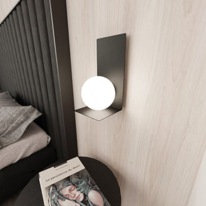 Applique Minimal 1 Luce Indiretta Agni Con Base In Acciaio Nero E Vetro Opale