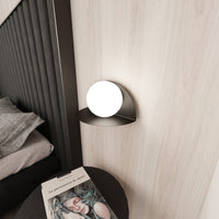 Applique 1 Luce Indiretta Agni Con Base In Acciaio Nero E Vetro Opale