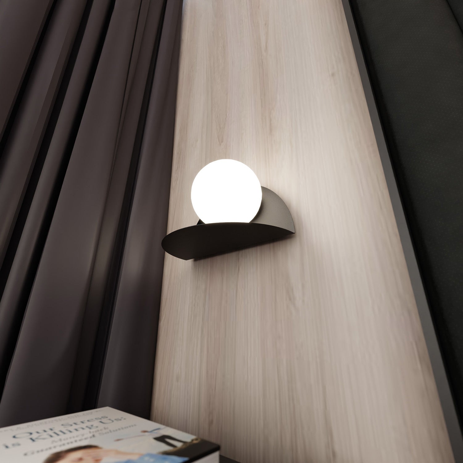 Applique 1 Luce Indiretta Agni Con Base In Acciaio Nero E Vetro Opale