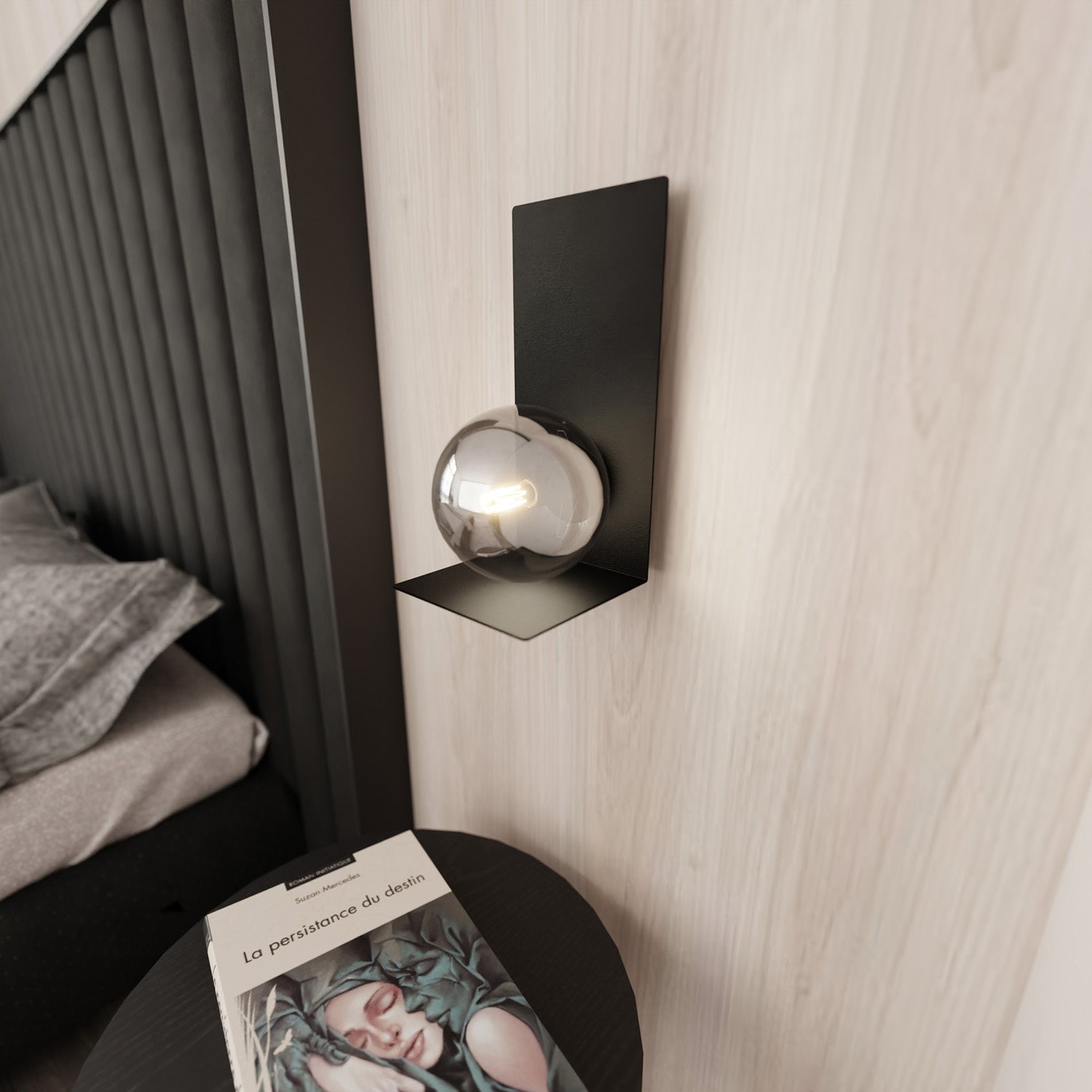 Applique Minimal 1 Luce Indiretta Agni Con Base In Acciaio Nero E Vetro Fumè