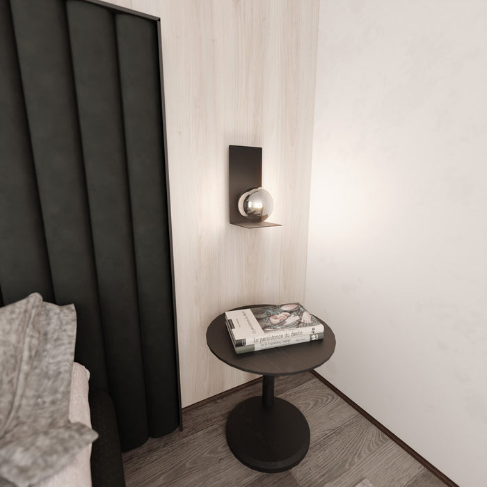 Applique Minimal 1 Luce Indiretta Agni Con Base In Acciaio Nero E Vetro Fumè