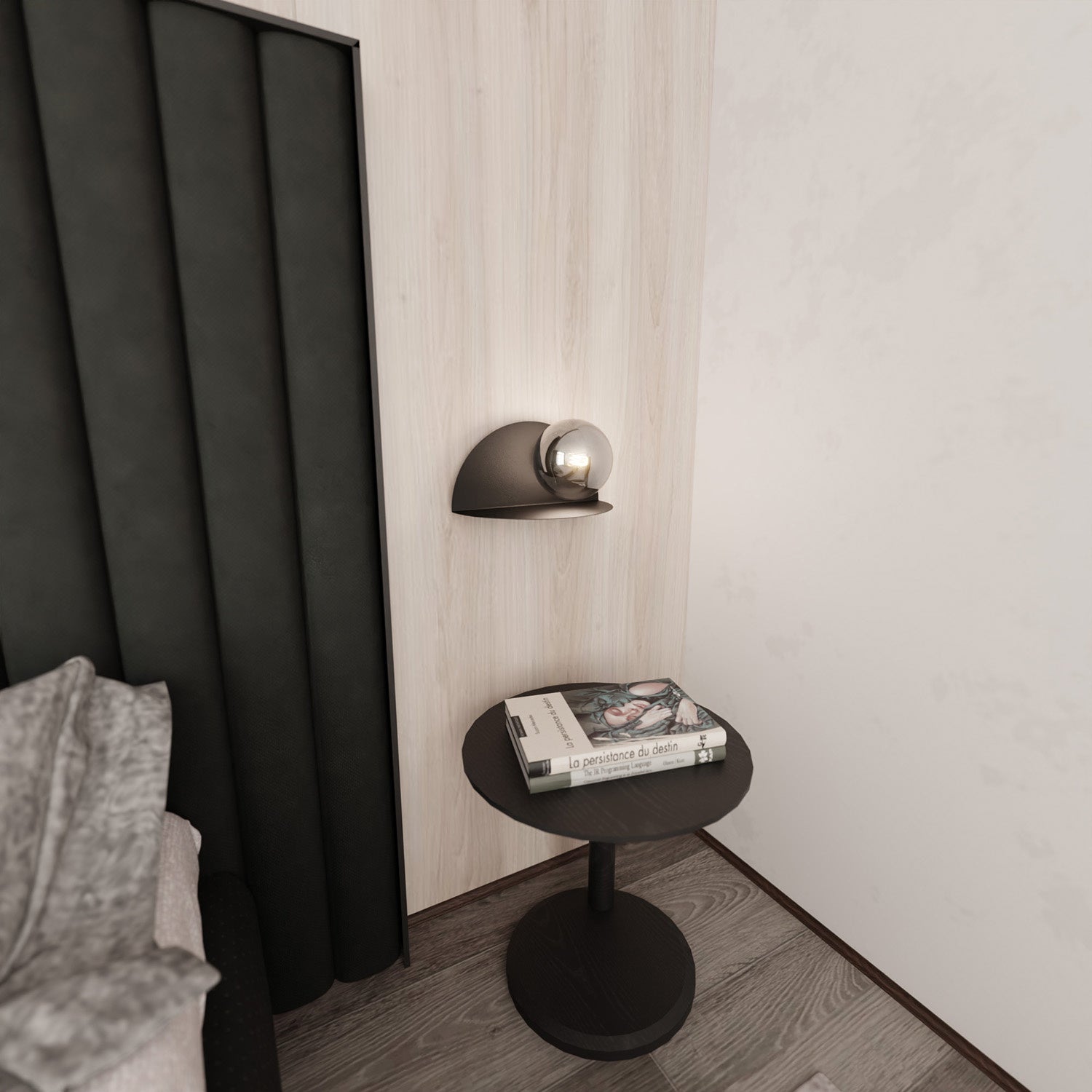 Applique 1 Luce Indiretta Agni Con Base In Acciaio Nero E Vetro Fumè