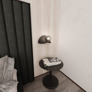 Applique 1 Luce Indiretta Agni Con Base In Acciaio Nero E Vetro Fumè