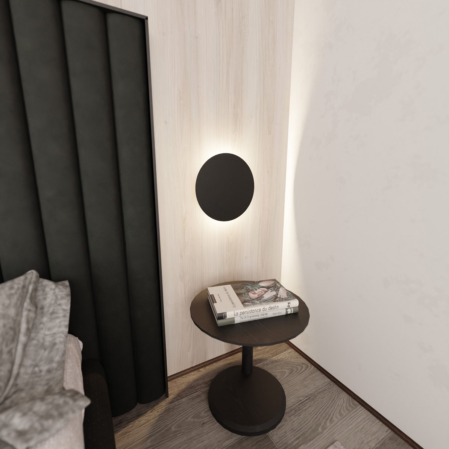 Applique Minimal Tonda 1 Luce Indiretta Agni In Acciaio Nero