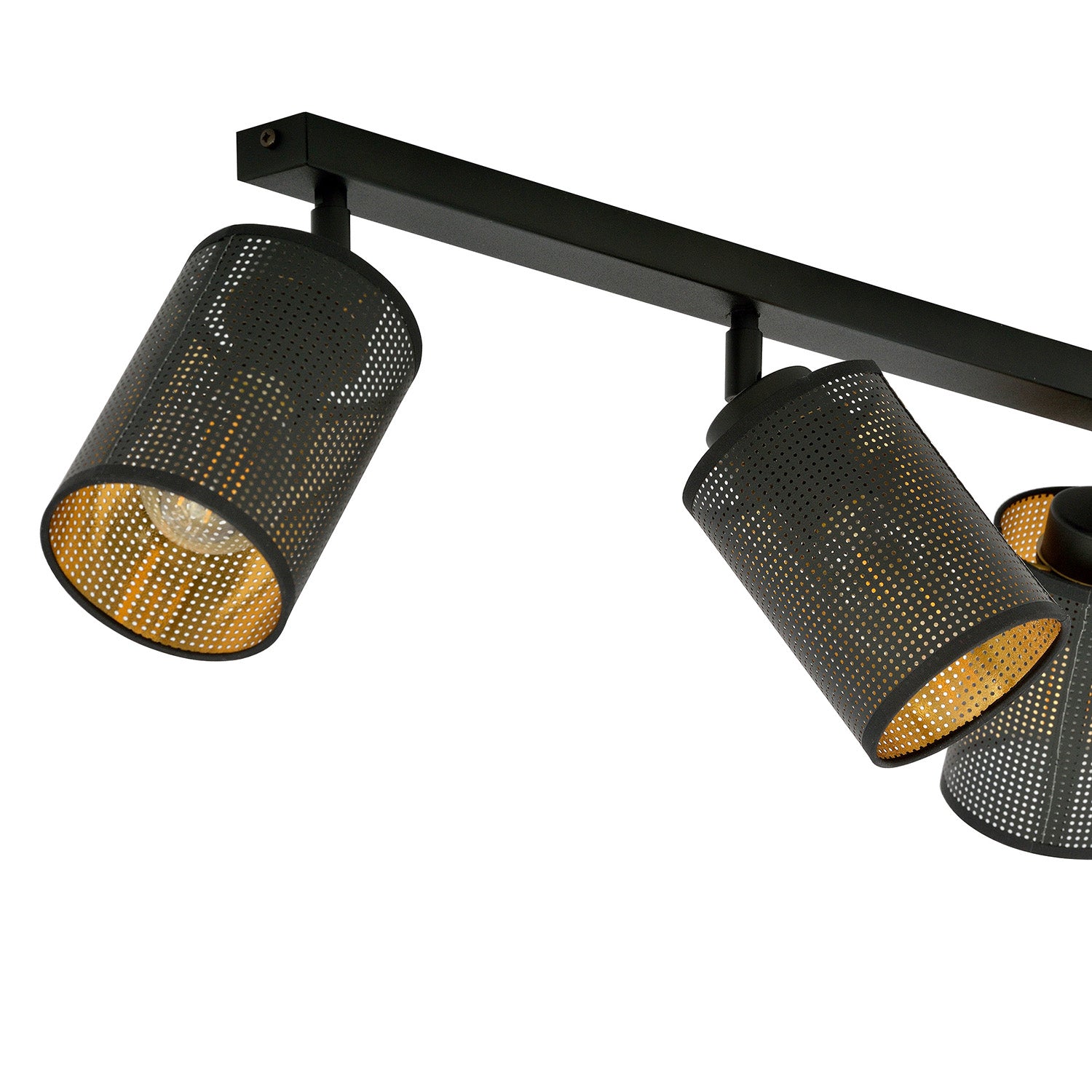 Plafoniera Spot 3 Luci Varuna In Acciaio Nero E Oro Paralumi Regolabili