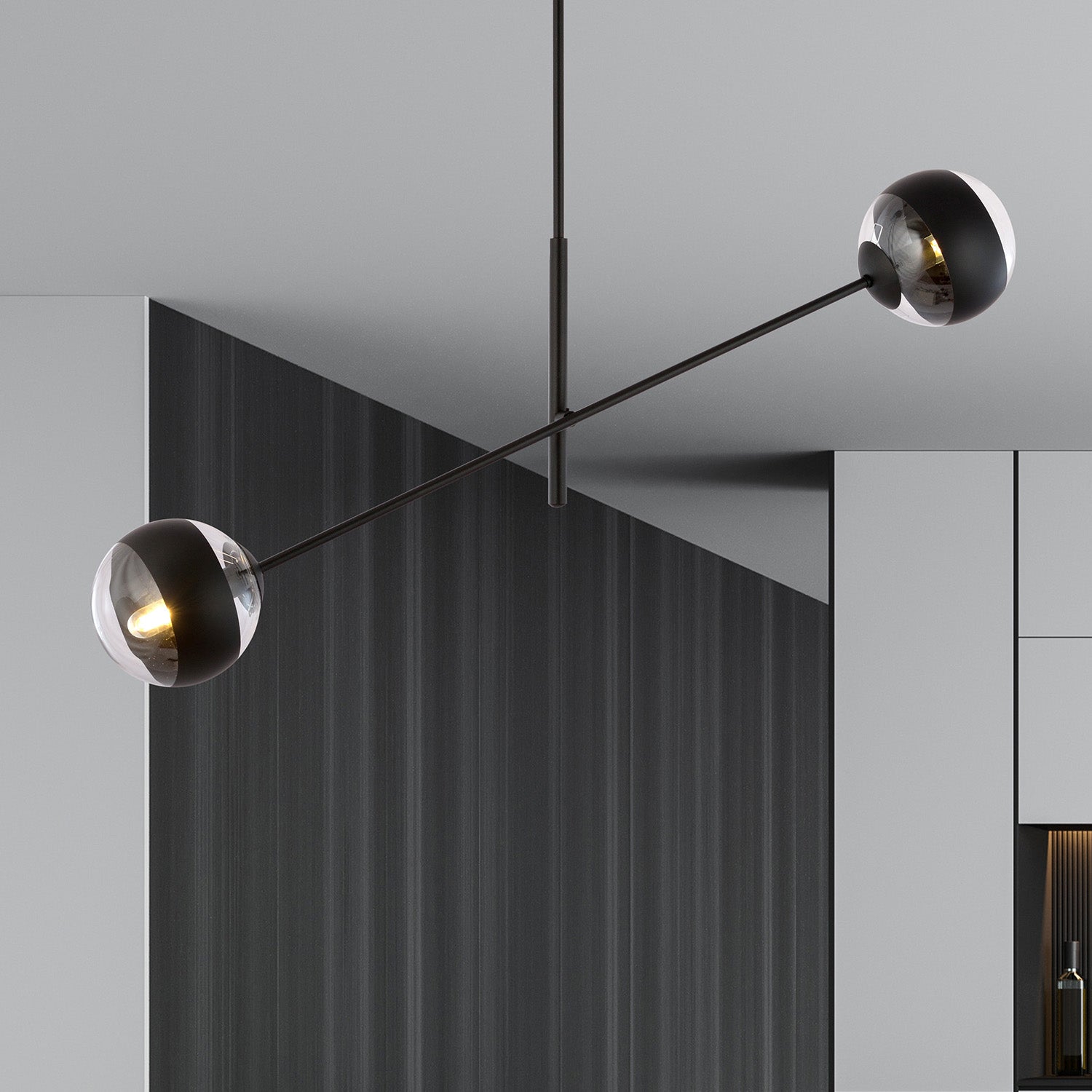 Lampadario Contemporaneo Yama Acciaio Nero 2 Luci E14 Ip20