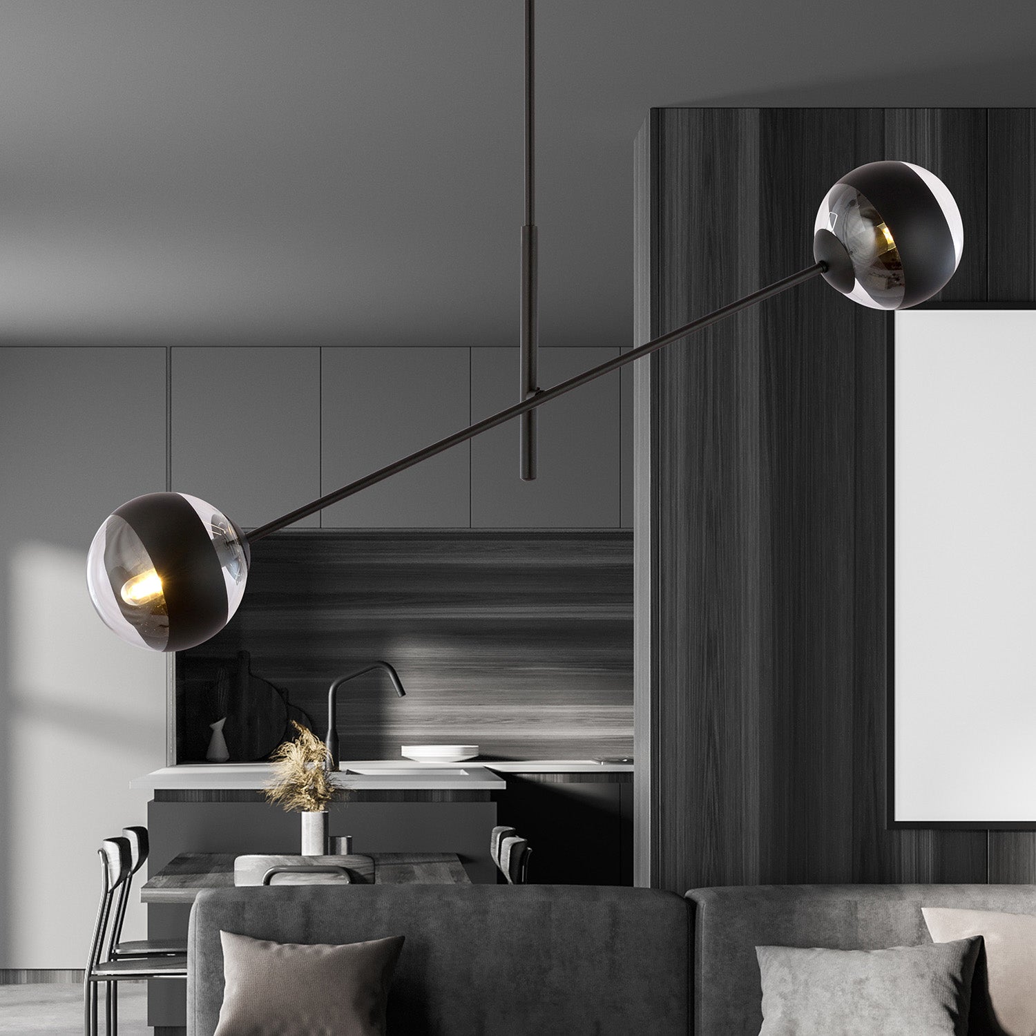 Lampadario Contemporaneo Yama Acciaio Nero 2 Luci E14 Ip20