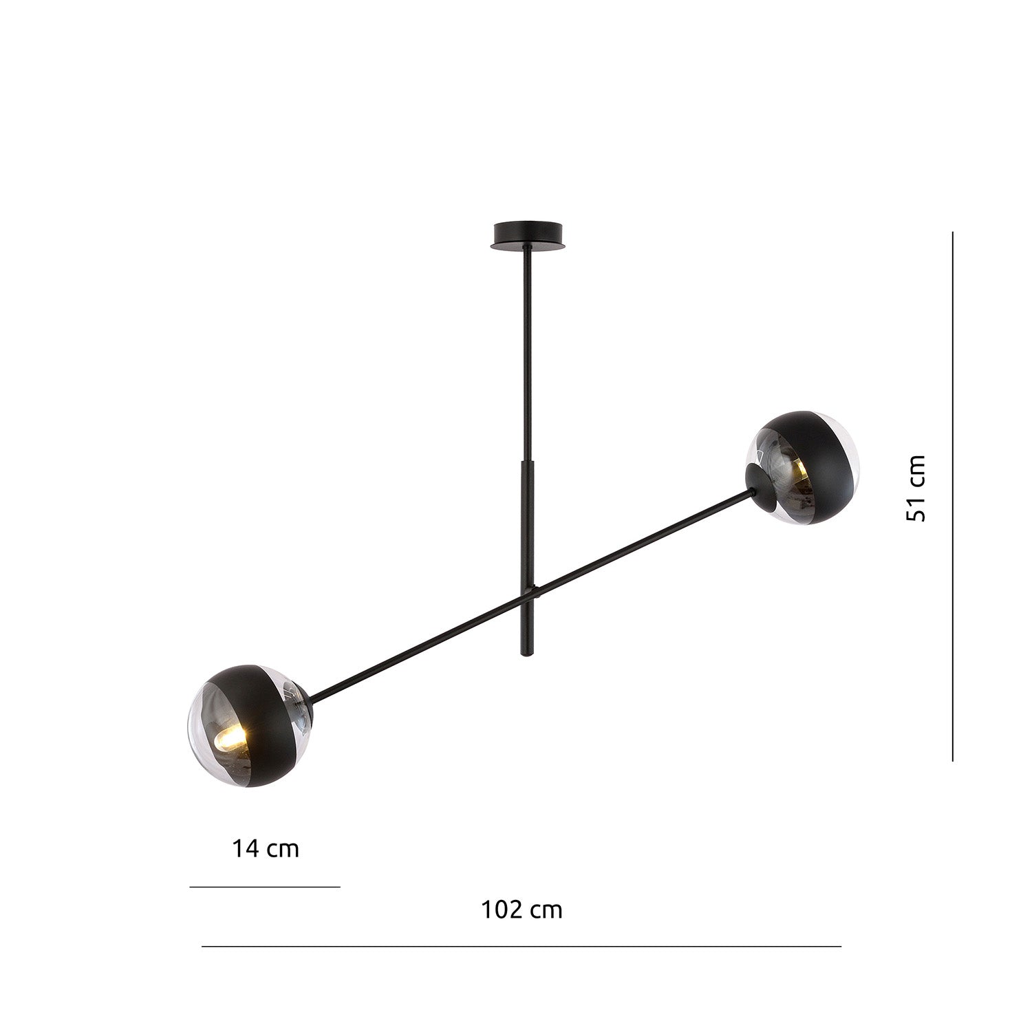 Lampadario Contemporaneo Yama Acciaio Nero 2 Luci E14 Ip20