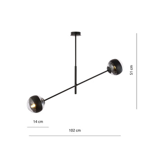 Lampadario Contemporaneo Yama Acciaio Nero 2 Luci E14 Ip20